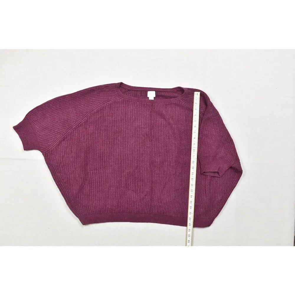 Chico's Women's Size 3 Large XL Purple Ribbed Knit Dolman Short Sleeve Pullover